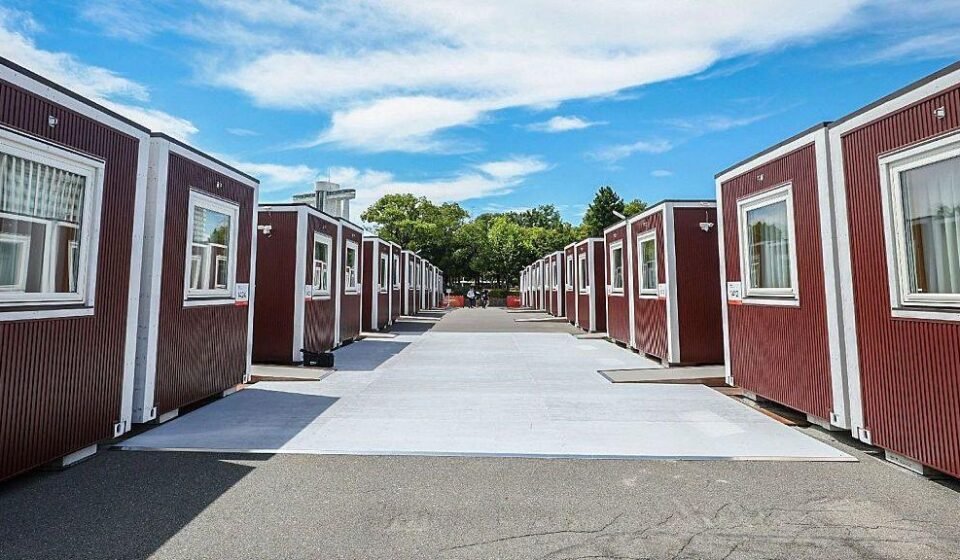 Wooden containers lined next to each other