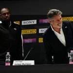 Sebastian Coe (right) with Usain Bolt (left) at an event on the sidelines of the Ultimate Championship in Budapest