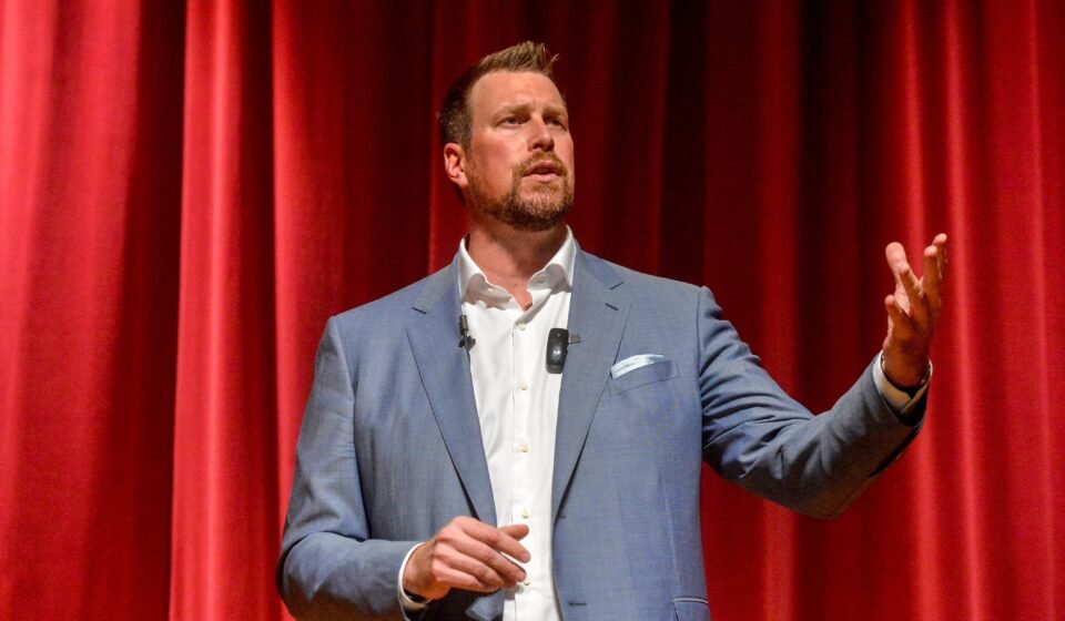 Ryan Leaf, former NFL quarterback and C.M. Russell HIgh grad, delivers his talk entitled "Lying to Myself", Thursday evening in the CMR Auditorium.